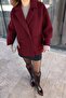 Burgundy Double-Breasted Collar Lined Knitwear Jacket with Self-Twill Pockets - 5