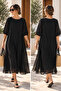 Women's Elbow Sleeve Black Lined Viscose Woven Plus Size Dress - 3