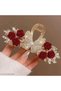 Luxury Red Velvet Rose and Stone Butterfly Metal Clasp Hair Accessory in Gold - 3