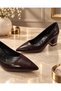 Women's Croco Pointed Toe Thick Heeled Stylish Classic Shoes - 3