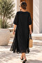 Women's Elbow Sleeve Black Lined Viscose Woven Plus Size Dress - 2