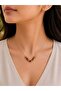 Gold-Tone Anti-Tarnish Necklace with Red Gemstones and Green Leaf Accents