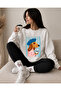 Unisex Men'S/Women's Mix Trend Printed Oversize Crew Neck Cotton White Sweatshirt