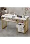 Modern Narrow Console Table And Portable Laptop Desk With Golden Frame - 2