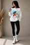 Unisex Men'S/Women's Mix Trend Printed Oversize Crew Neck Cotton White Sweatshirt - 2