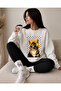 Unisex Men'S/Women's Mix Trend Printed Oversize Crew Neck Cotton White Sweatshirt