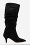 Women's Bellows Long Boots Black Suede - 2