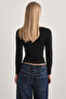 Square Neck Lace Detailed 95% Cotton Ribbed Long Sleeve Blouse - 4