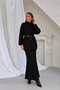 Women's Black Belted Long Sweater and Openwork Lined Long Skirt Bottom-Top Two-Piece Knitwear Set - 3