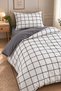 Single Person Fitted Sheet Duvet Cover Set Cotton White Square - 2