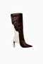 Ember 80 Brown Cow-Print Pony Hair Below-Knee, Pointed Toe Thin Heeled Boots
