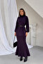 Women's Black Belted Long Sweater and Openwork Lined Long Skirt Bottom-Top Two-Piece Knitwear Set - 5