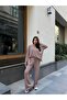 Women's Lace-Up Waist Long Sleeve Flowy Top and Bottom Set - 2