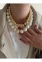 Cream Color & Gold Bead Women's Necklace Set - 4