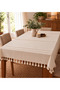 Premium Tasseled Bohemian Organic Wicker Tablecloth Winter Garden Table Accessory Cover 100% Linen - 2