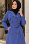 Women's Belted Double-Breasted Buttoned Waterproof Long Hijab Trench Coat Sb0058 - 2