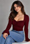 Heart Neckline, Gathered Front and Side, Slit, Spanish Sleeve Body Blouse - 2