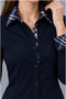 Navy Blue Cotton Satin Laci Brbry Collar Cuff Back Skirt Detailed Slim Fit Women's Shirt - 3