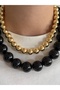 Black & Gold Bead Women's Necklace Set - 3