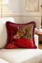 Velvet Leopard and Goblet Patterned Burgundy Retro Fringed Throw Pillow Cover - 3