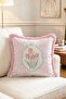 Tulip Stripe Pink Striped Tulip Patterned Fringed Decorative Throw Pillow Cover - 2