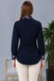 Navy Blue Cotton Satin Laci Brbry Collar Cuff Back Skirt Detailed Slim Fit Women's Shirt - 4