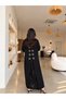 Black Pocketed Long Dress with Sequin and Bird Eye Detail on the Back - 3
