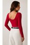 Women's Burgundy Front and Back Wide U-Necklace Backless Basic Viscose Fabric Knitted Blouse Tre1008 - 2