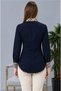 Navy Blue Cotton Satin Beige Brbry Collar Cuff Back Skirt Detailed Slim Fit Women's Shirt - 4