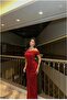 Degaje Slit Evening Dress with Collar and Belt - 3