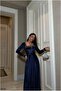 Square Neckline Evening Dress with Belt and Long Sleeves - 2