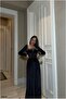 Square Neckline Evening Dress with Belt and Long Sleeves - 3