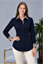 Navy Blue Cotton Satin Beige Brbry Collar Cuff Back Skirt Detailed Slim Fit Women's Shirt - 2