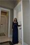 Square Neckline Evening Dress with Belt and Long Sleeves