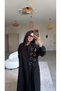 Black Long Dress with Sequined Bird's Eye Detail on the Front - 4