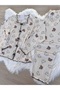 Teddy Bear Patterned, Bow Detailed, Soft Feeling Long Sleeve Knitted Pajama Set - 7