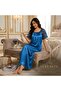 Serenity Satin Maxi Nightgown with Lace Sleeves - Blue - 3
