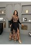 Women's Black Ethnic Patterned Belted Maxi Dress - 3