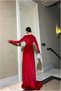 Flexible Slit V Evening Dress Velvet Fabric Dress Collar - 3