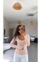 Beige Square Collar Polyamide Blouse