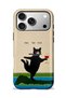 iPhone 17 Pro Compatible - Cat in Dangerous Water, Double Layer Cover, Glossy Surface Protective Case