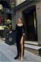 Heart Slit Evening Dress with Collar and Long Sleeves