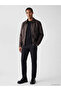 Brown Regular Fit Men's Leather Look Coat - 2