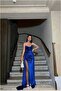 Velvet Slit Maxi Strapless Evening Dress Fabric Dress - 2