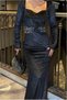 Velvet Detailed Evening Dress Stone Fabric Dress Collar Heart - 3