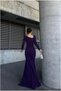 Kayık Detailed Evening Dress Stone Dress Collar Long Sleeves - 4