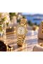 New Season Gold Color White Dial Stone Women's Wristwatch