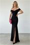 Women's Maxi Detail Boat Neck Evening Dress Short Slit Fabric Dress Collar Length Crepe Sleeves
