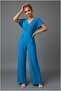Women's Short Jumpsuit with Collar, Self-Tie Belt, Double-Breasted Sleeves