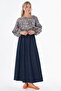 Denim Garnished Jacquard Dress Indigo - 2